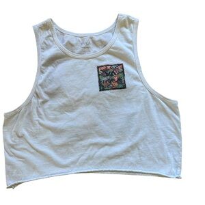 RVCA White Crop Top with Floral Patch